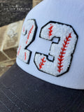 Sports Number Patch Hat Black & White - Chenille Patches