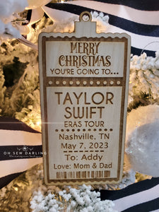 Custom Wood Concert Ticket Ornament