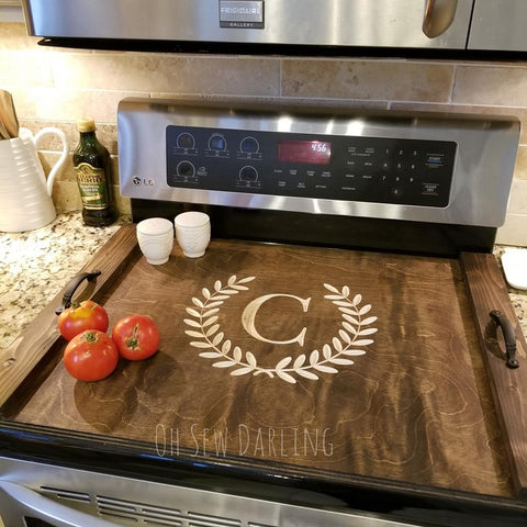 Oven Cover- Noodle board - Custom built, stained and custom carved