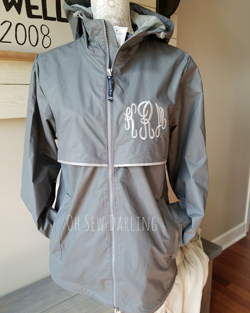 Gray Charles River Monogrammed Rain Jacket New Englander 